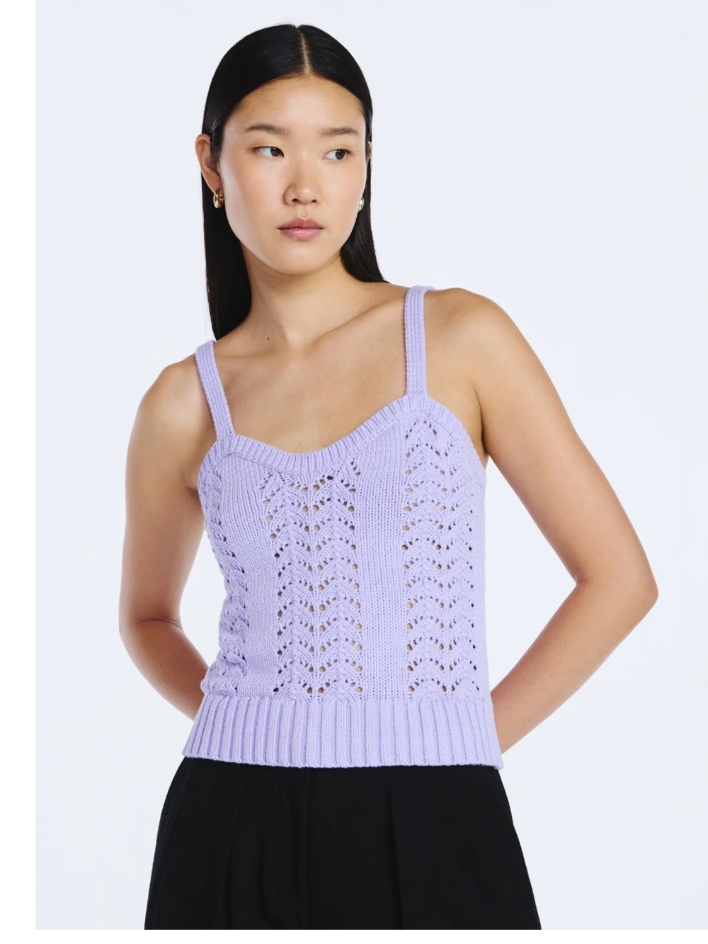 Lilac Pointelle Knit Cami Tank Top - Women